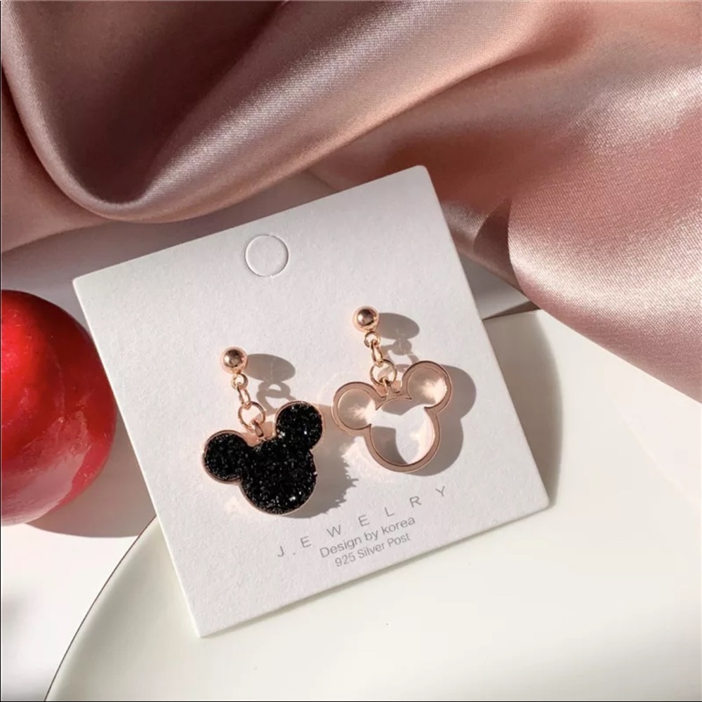 MICKEY Black Sparkles Drop Earrings With Gift Bag